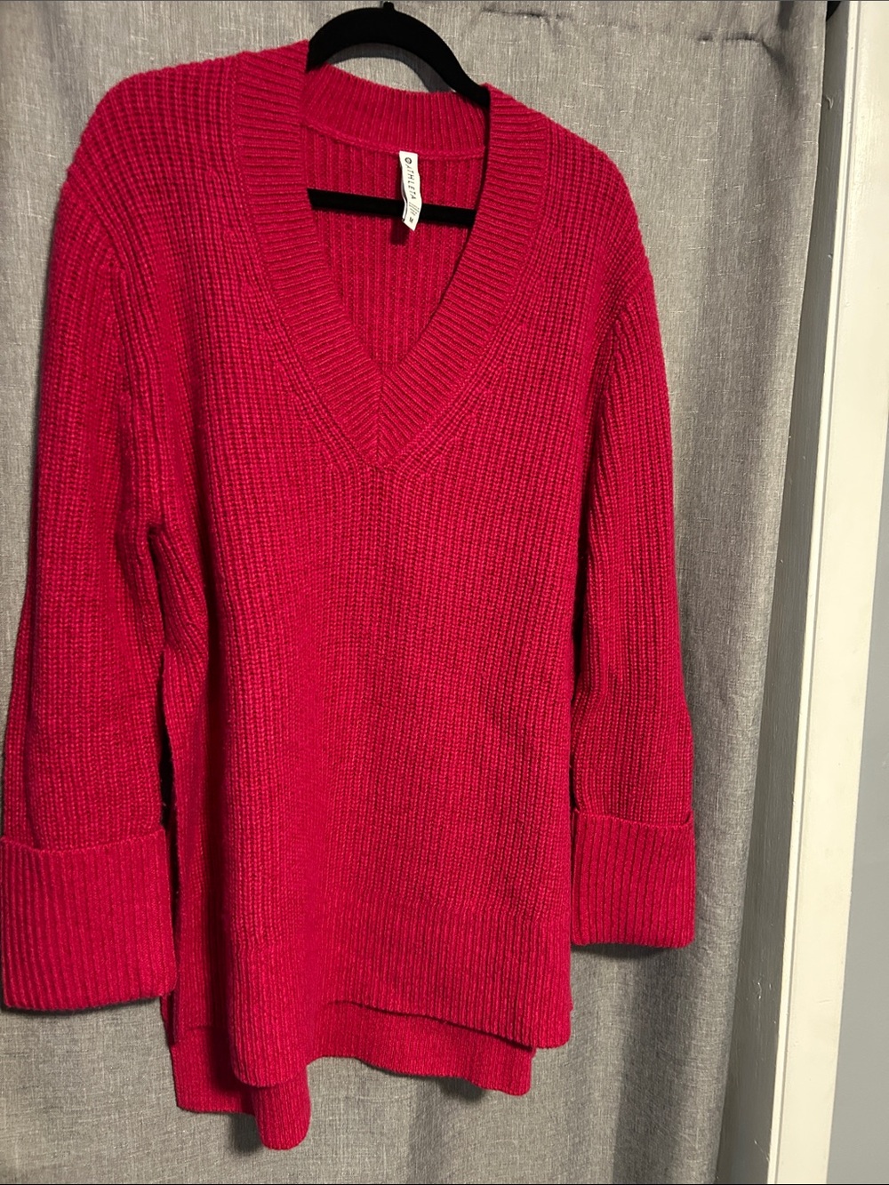Athleta women’s V-Neck Ribbed Sweater - Bright Pink